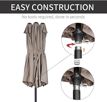 4.5M x 2.7M Double-Sided Parasol with Waterproof Cover, Extra Large Rectangle Patio Umbrella with Crank Handle, 12 Ribs Outdoor Parasol, Sunshade for Garden Table, Pool, Market, Backyard, Khaki