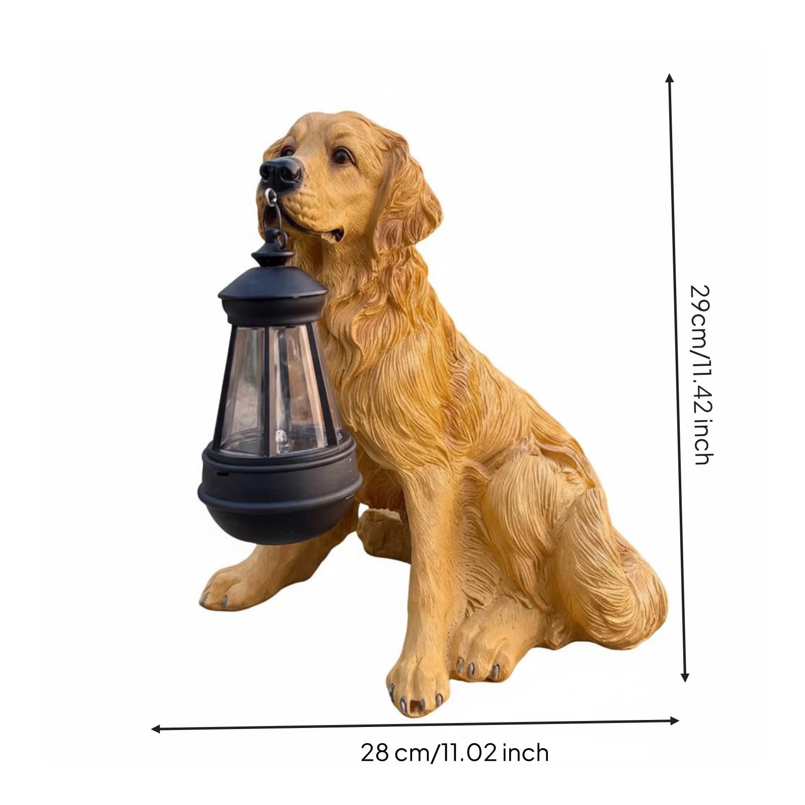 Figura de Perro con Farol Solar Adorno de Perro con Luz Solar Decoración Nocturna Figura Cachorro Farol para Jardín, Golden Retriever