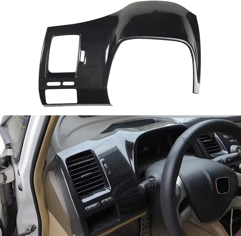 for Honda Civic 8th 2006 2007 2008 2009 2010 2011 Carbon Fiber Black Interior Driver Side Dashboard Console Panel Cover Trim ABS Car Accessories 1pcs (Only for LHD)