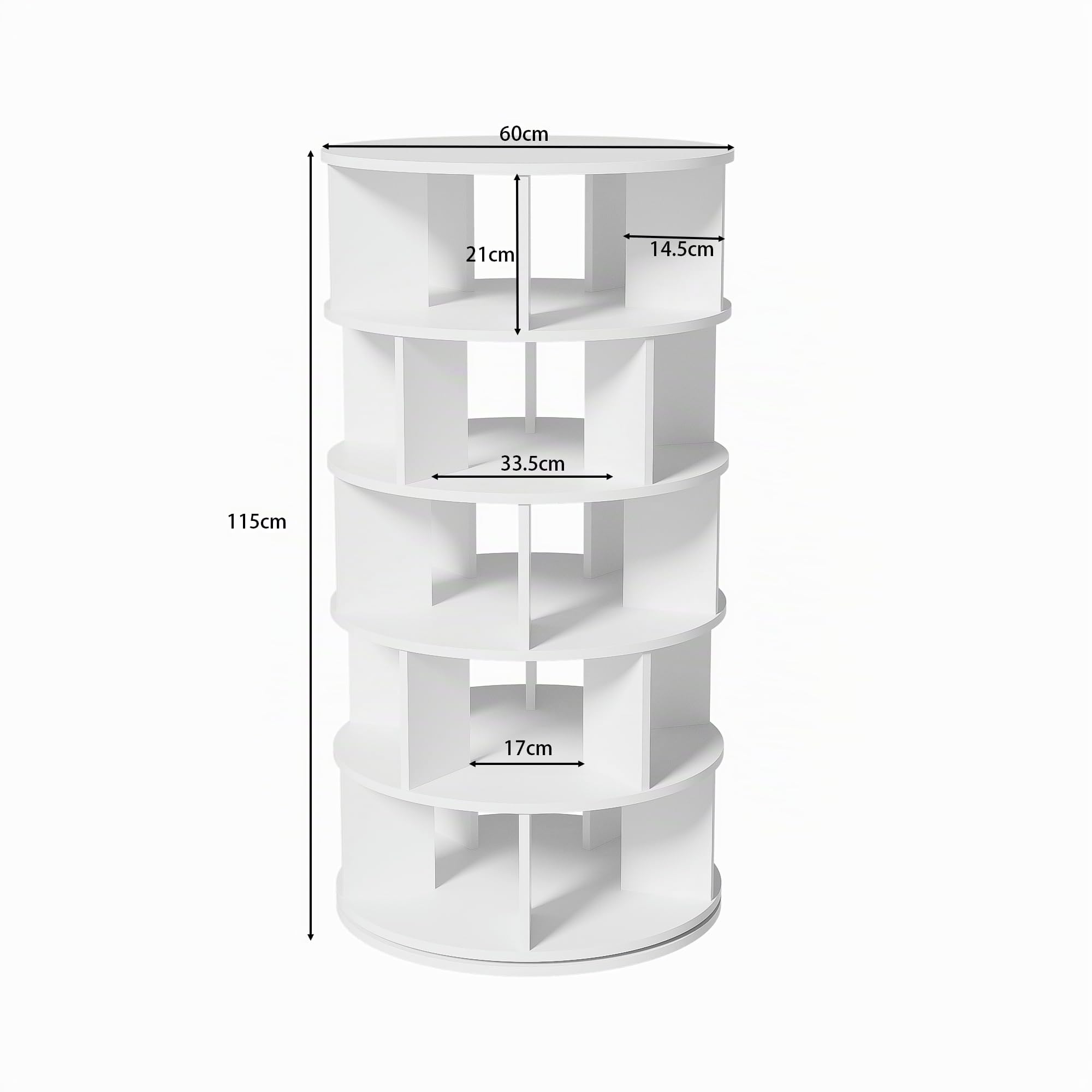 Merax Schuhregal Drehbar, Multifunktionales Schuhschrank mit 5 Ebenen, Rundes Rotating Shoe Rack 360-Grad-Drehung, Höhe 115 cm, Breite 60 cm, Weiß