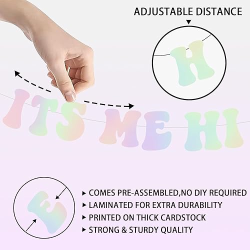 Miniatura 4 de Cartel con texto en inglés "It's Me Hi Im The Birthday Girl Its Me", pancarta de decoración de cumpleaños popular iridiscente con purpurina que no