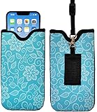 Tainada Men Women Neoprene Shockproof Phone Sleeve Pouch Carrying Case with Neck Lanyard, Belt Loop Holster for iPhone 16 15 Pro Max, Samsung S24, S23, A54, Google Pixel 9 8 (Floral Pattern Turquoise)