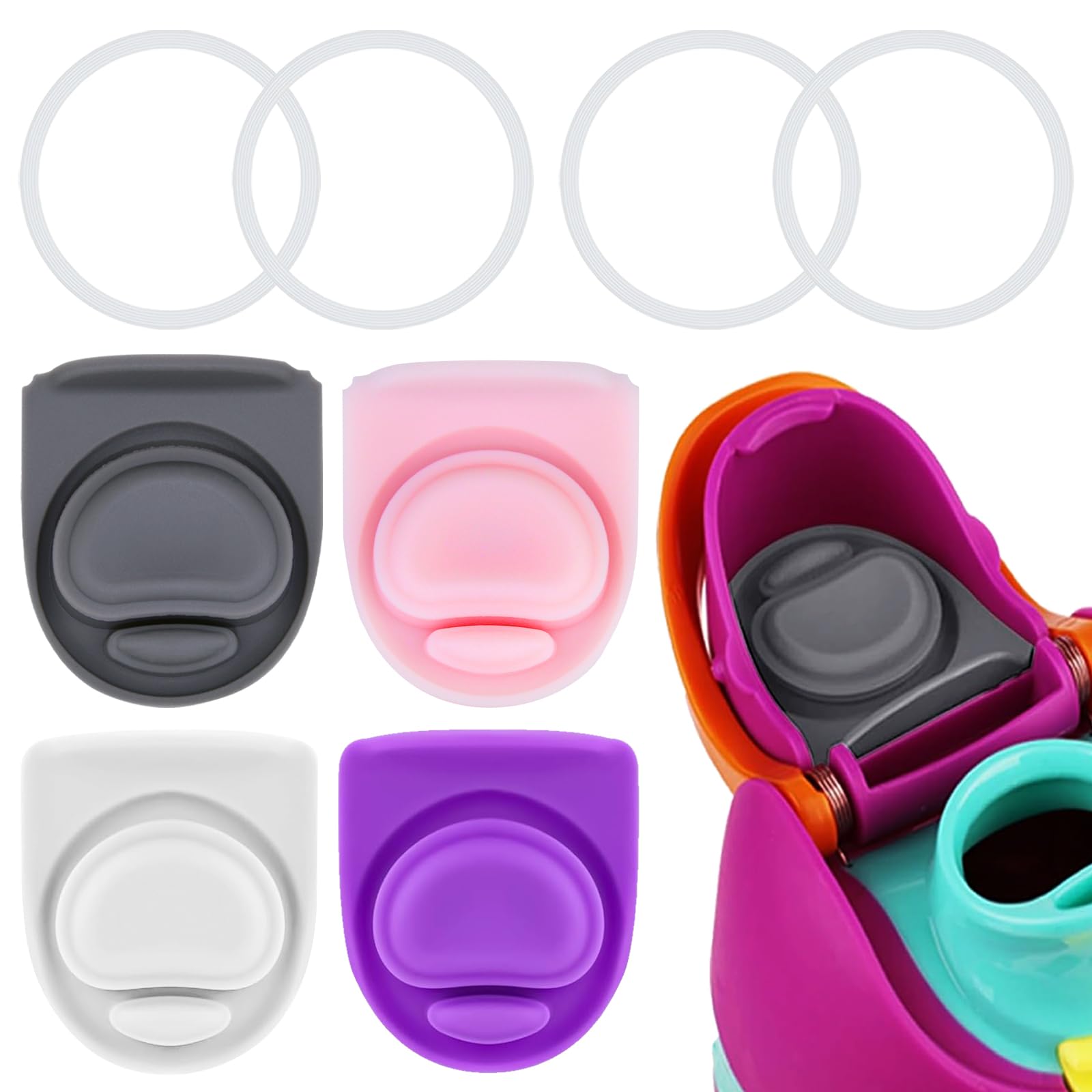 BMSQOFD 4 Sets Replacement Lid Rubber Seal for Owala FreeSip 24oz 32oz, Replacement Stopper and O Ring Gasket Parts Compatible with Owala 16/19/24/32/40oz Water Bottle Insert Silicone Accessories B1A4 — image 1