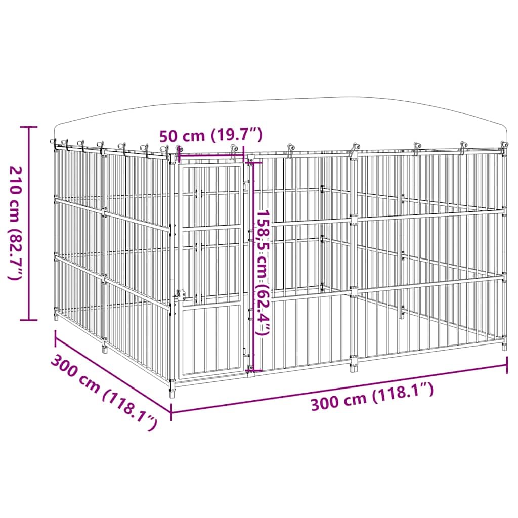 vidaXL Canile da Esterno in Acciaio Zincato Nero 300x300x210 cm con Tetto e Serratura