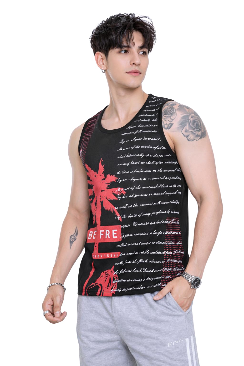 Men's Round Neck Stylish Trendy Sando for Gym Wear | Soft Sleeveless Cotton Gym Vest-image-35
