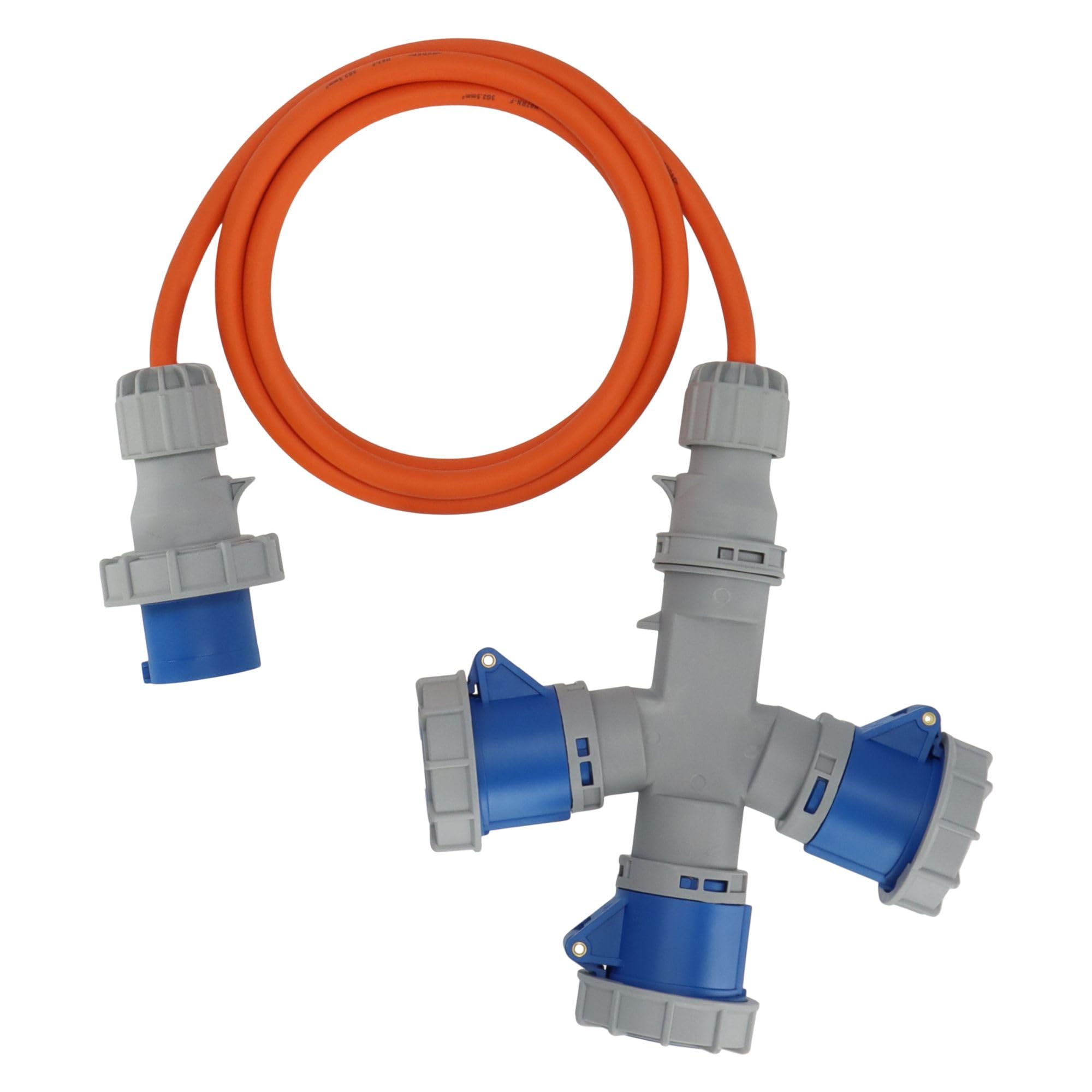 Brennenstuhl CEE Verlängerungskabel mit 3-Fach Verteiler (2m H07RN-F 3G2,5, 3X CEE 230V Kupplung 16A, Schutzart IP67, max. 3680W Gesamtleistung, für Camping, Outdoor, Marktstände)