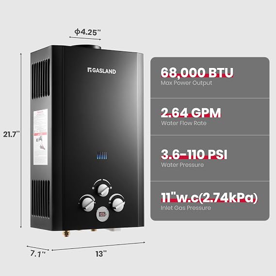 GASLAND BE264B Propane Water Heater Outdoor | 2.64 GPM 10L | CSA Certified