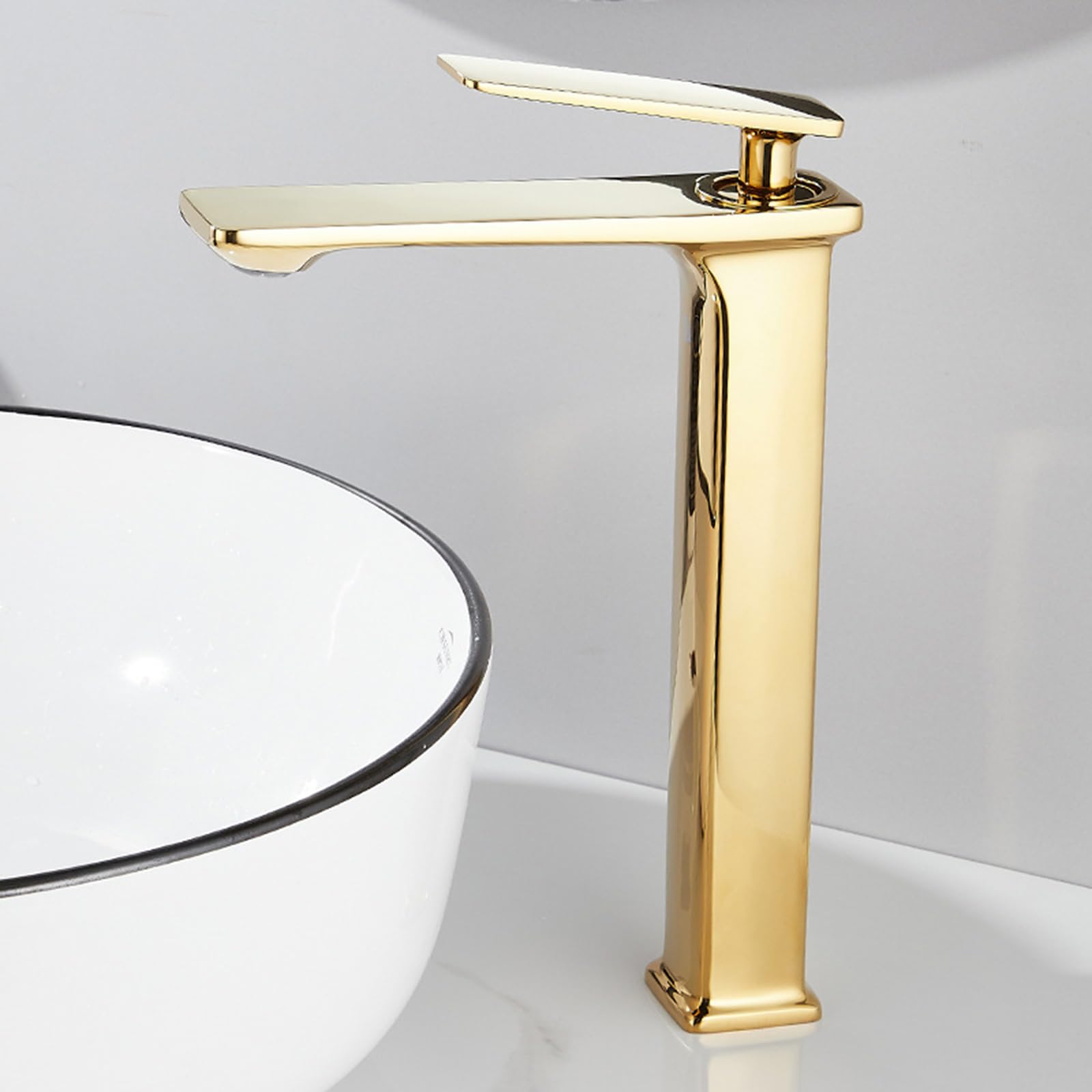 Badezimmer Waschtischarmatur Mischbatterie Einhebel Armatur Waschbecken Hoch Wasserhahn Waschbecken Einloch Warm Und Kaltmischbatterie Komplett Aus Kupfer,Gold,hoch