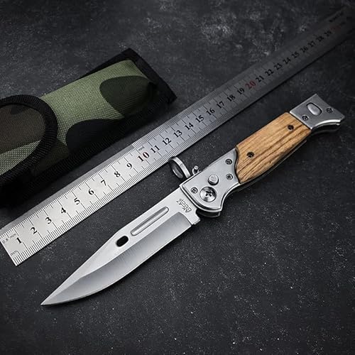 Goshawk 6901234541137 9 Inch Ak47 Push Button Lock Pocket Knife With Slide Safety Lock,Assisted Opening Folding Knives,8Cr13Mov Steel Blade And Wooden Handle,Edc Tactical Knife thumb #8