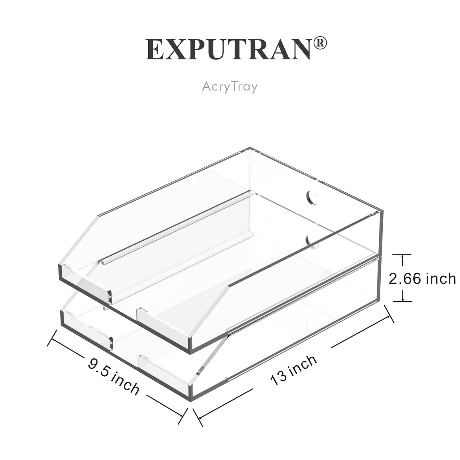 EXPUTRAN Stackable Acrylic File Tray, 2 Tier Organizer, Tray File Organizer, Desktop File Organizer Double Letter Tray Paper Holder Rack,Clear