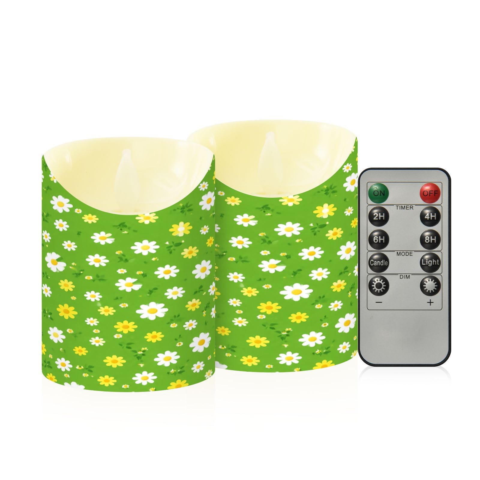 Cgiub Diasy Flameless Candles with Timer 2pcs Battery Operated Flickering Flameless LED Pillar Candles for Holiday Home Wedding Fireplace Decor