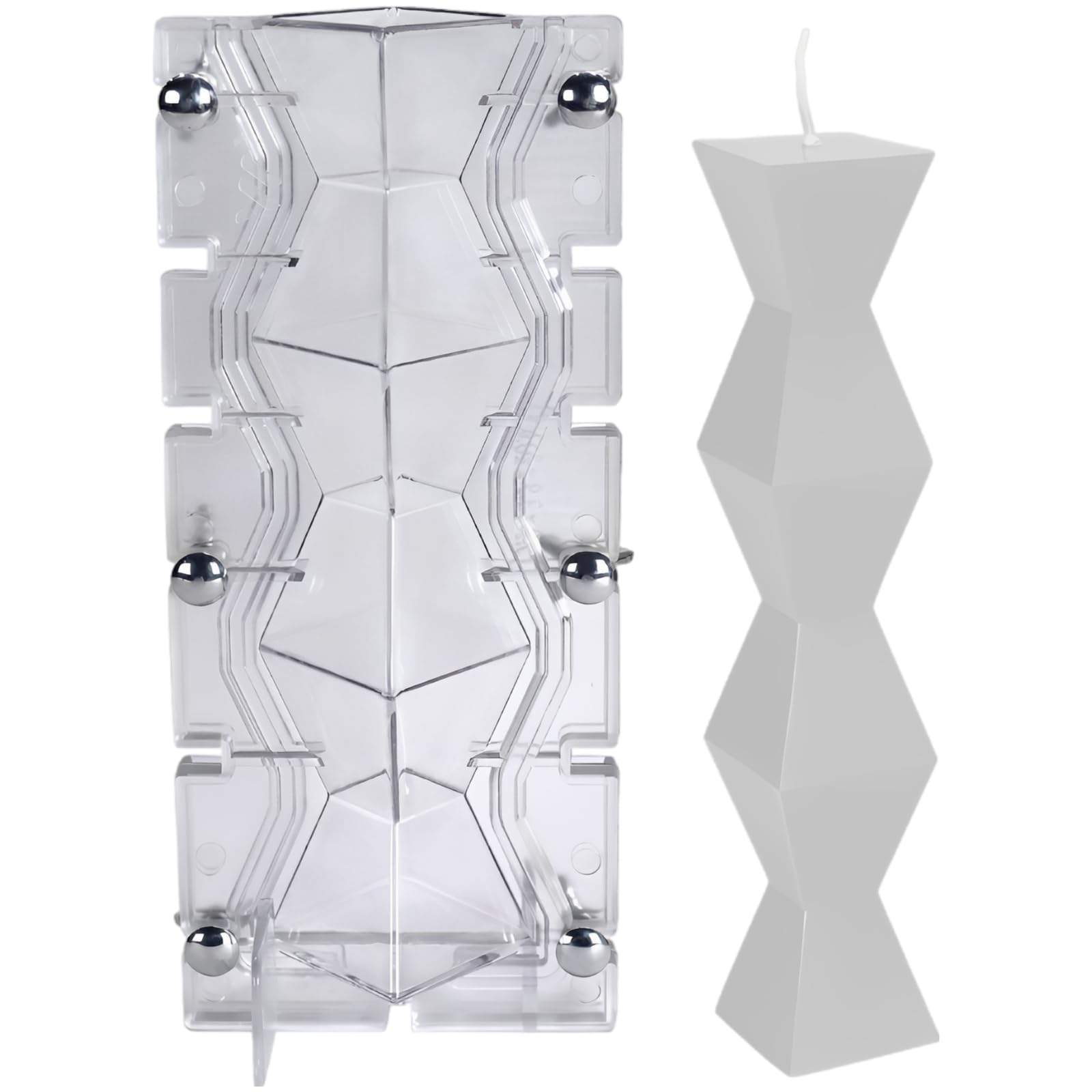 Geometrische Quadrat-Rhombus-Kerzenform für DIY-Projekte, klare PC- und Acryl-Gießform mit 6 Schrauben, nordischer Stil mit einzigartiger Form, Modell für dekorative Kerzenherstellung