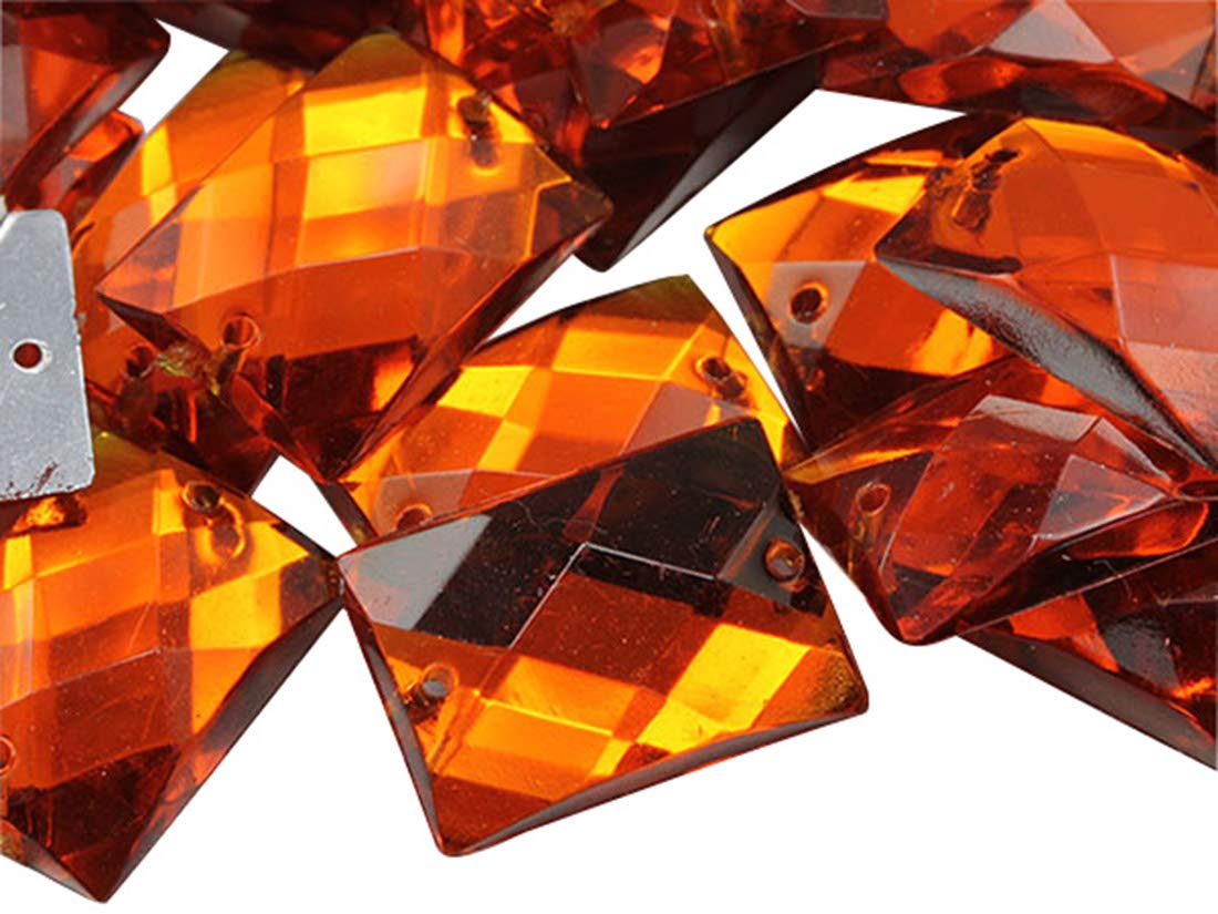 Allstarco 25x18mm Orange Hyacinth CH08 Flat Back Rectangle Sew On Beads for Crafts Plastic Acrylic Rhinestones with Holes for Sewing Clothing Embelishments