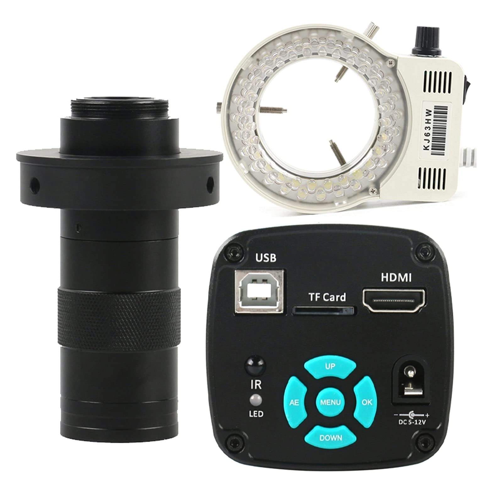 Microscope 4K 1080P 48MP Video Lab USB Microscope Camera C Mount LED Light for Phone Repair 100X 130X 180X 200X 300X 500X Zoom(with 130X Lens Light)