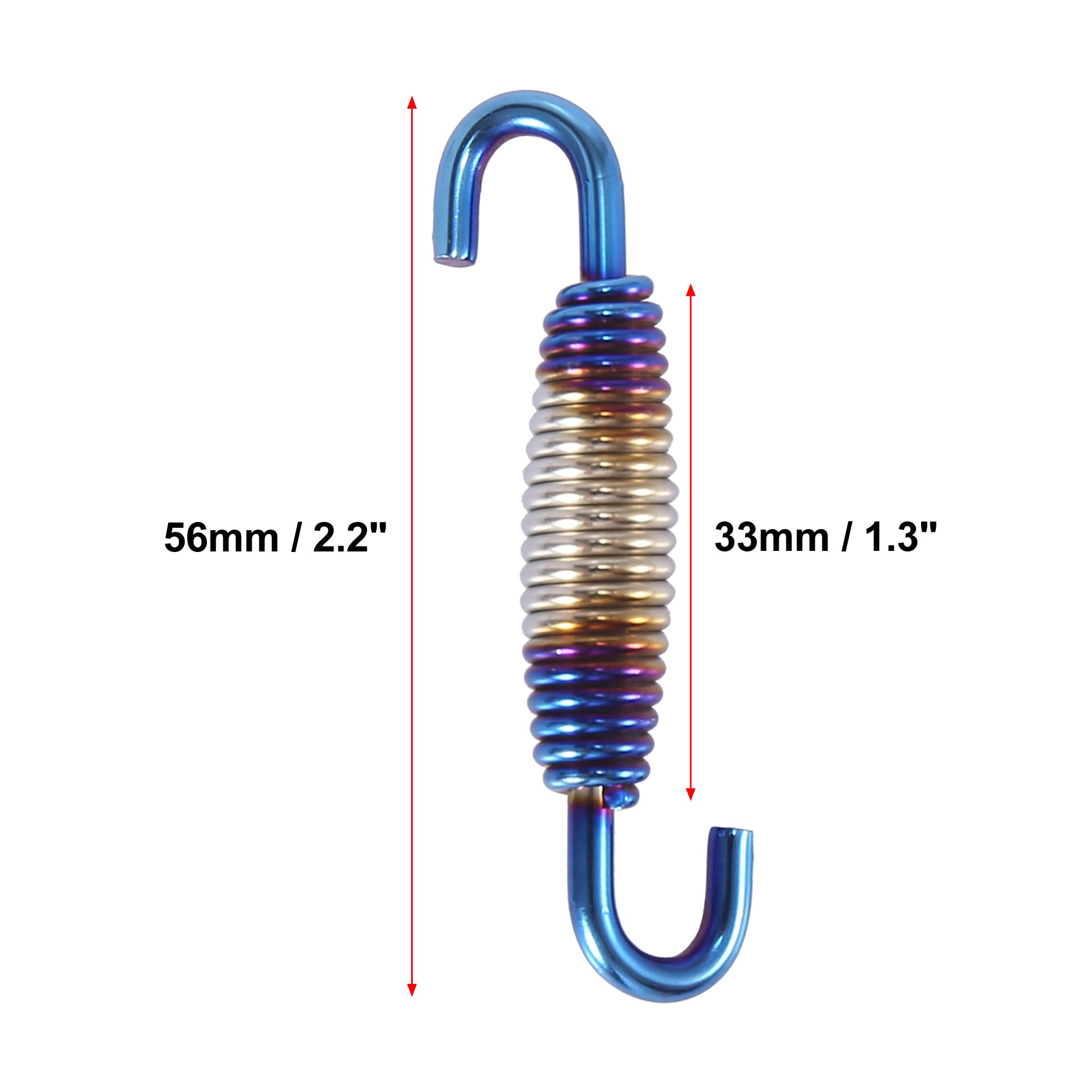 Motoforti Motorcycle Exhaust Pipe Springs - 33mm (1.3") Stainless Steel Springs With Hooks, Silver & Blue, 4 Pack - View #2