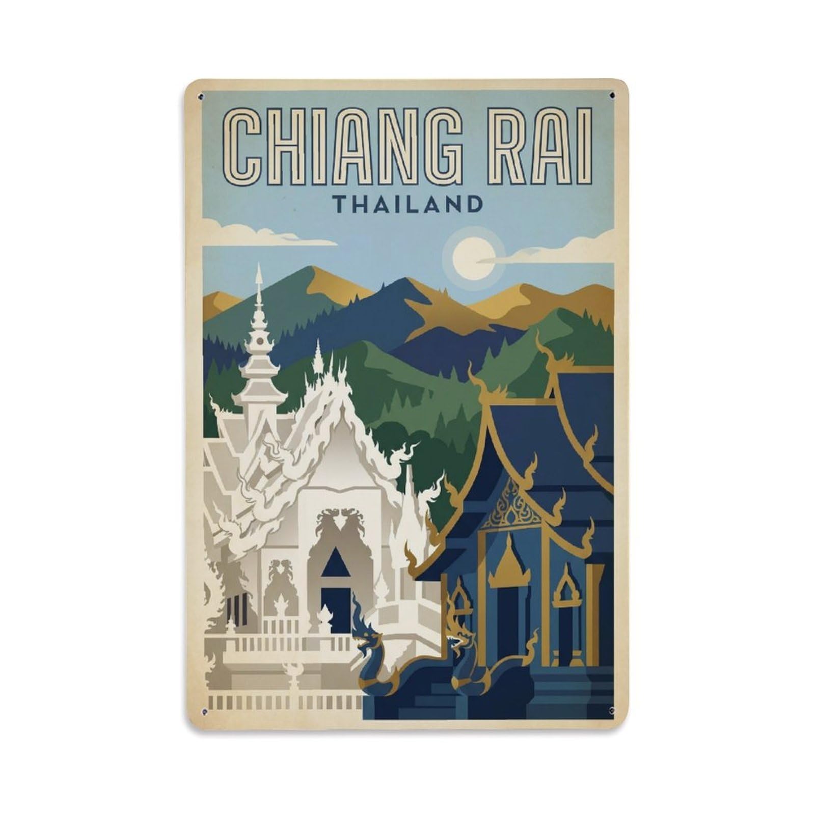 Thailand Chiang Rai Vintage Metal Tin Sign Plaque Wall Decor for Cafe, Club Bar, Office, Garden Metal Poster 8x12Inch
