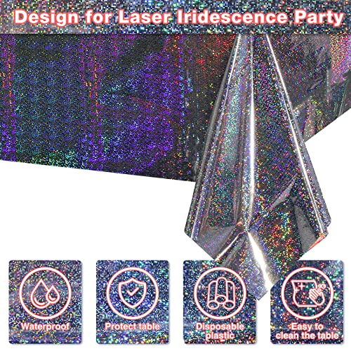 Image of FunnyPars 8 Pack Iridescent Plastic Tablecloths Shiny Disposable Laser Rectangle Table Covers Holographic Foil Tablecloth Iridescent Party Decoration