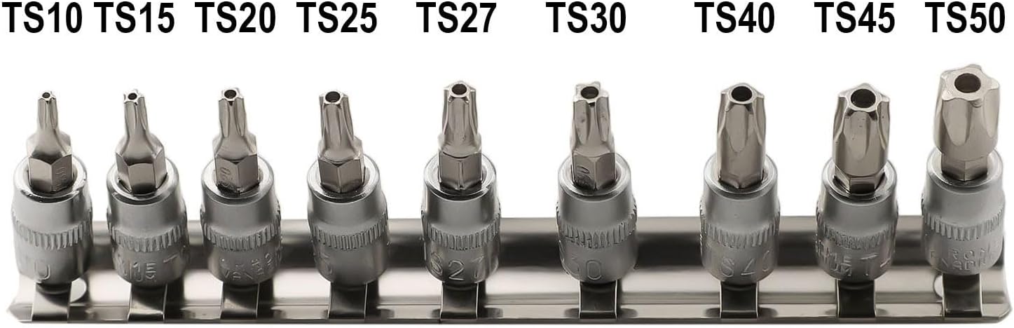 9-Piece Pentalobe Screwdriver Bit for Torx Socket Set 1/4 Inch Drive TS10 to TS50 Star Point Design With Notched Drive End Lock