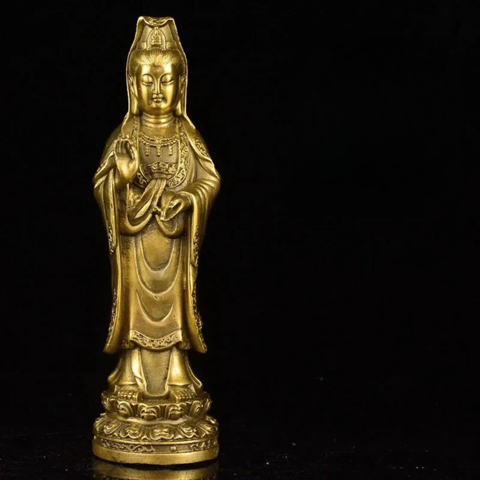 Statue Guanyin Bodhisattva cuivre 20 cm decoration Feng Shui salon