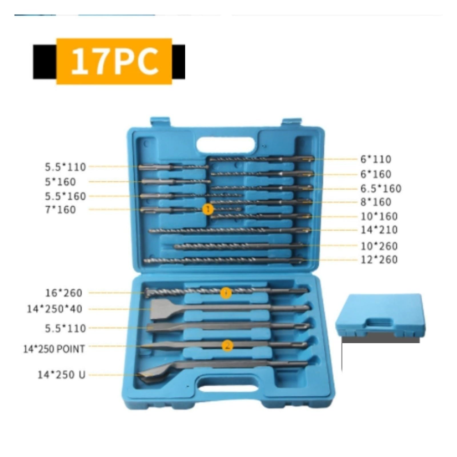 17 Teile/satz Elektrische Hammer SDS Plus Bohrer Set 110/160/200/250mm for Beton Wand Ziegel block Mauerwerk Loch Sah Bohren Bits