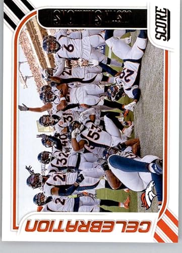 2023 Score NFL Celebration #8 Justin Simmons Denver Broncos Official Panini Football Trading Card (Stock Photo Shown, Card in Near Mint to Mint