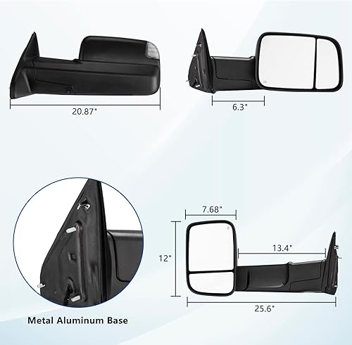 Miniatura 6 de Espejos de remolque de repuesto para Dodge Ram 1500 2009-2012 Ram 2500 3500 Pickup 2009-2012 Ram 2500 3500 Juego de pares de espejos retrovisores