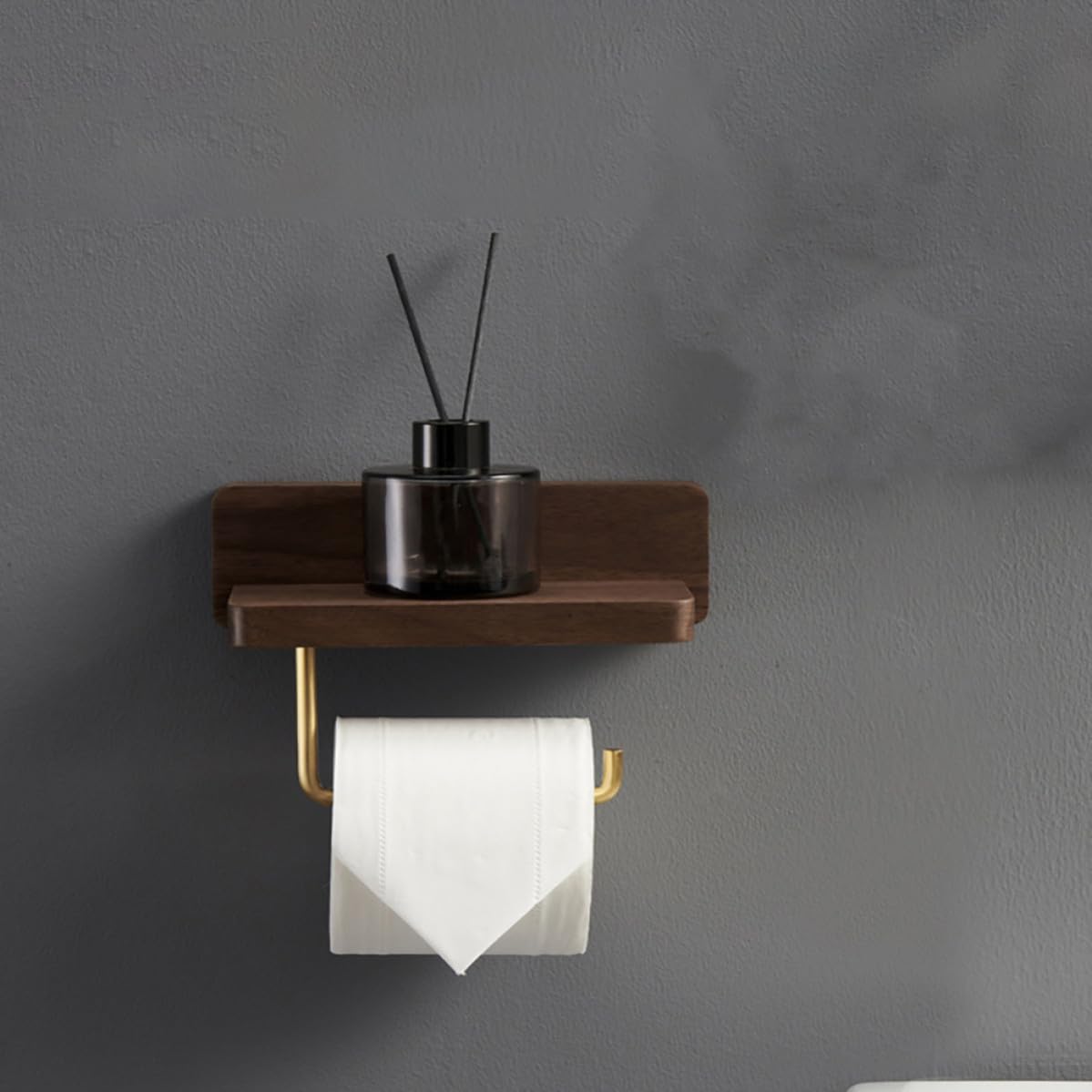 Porte-Papier Toilette Mural en Bois et Laiton, sans Perçage