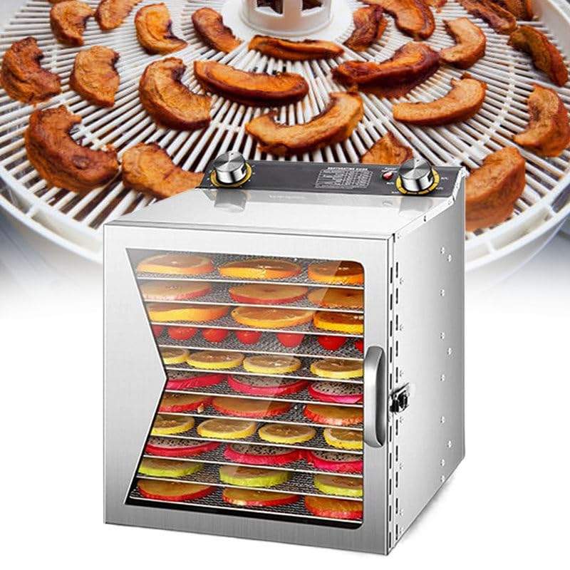 WEIMILOR Deshidratador de 12/18 Niveles de Acero Inoxidable, 6 preajustes para Frutas, Verduras, Carnes, Flores, Control de Temperatura de 85 °C, Temporizador de 24 Horas, deshidratador,12Layers