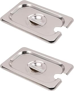 MY MIRONEY Heavy-Duty Stainless Steel 1/9 Size Steam Table Pan Covers (2-Pack) - Commercial Notched Lids with Handle - Lock Heat, Secure Fit for Hotel, School, Cafeteria Food Pans - 7.09"x4.45"