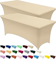 Vista 52 de Utopia Kitchen Mantel de spandex de 4 pies [1 unidad, blanco] 200 GSM elástico, ajustado, lavable y resistente a las arrugas, cubierta rectangular