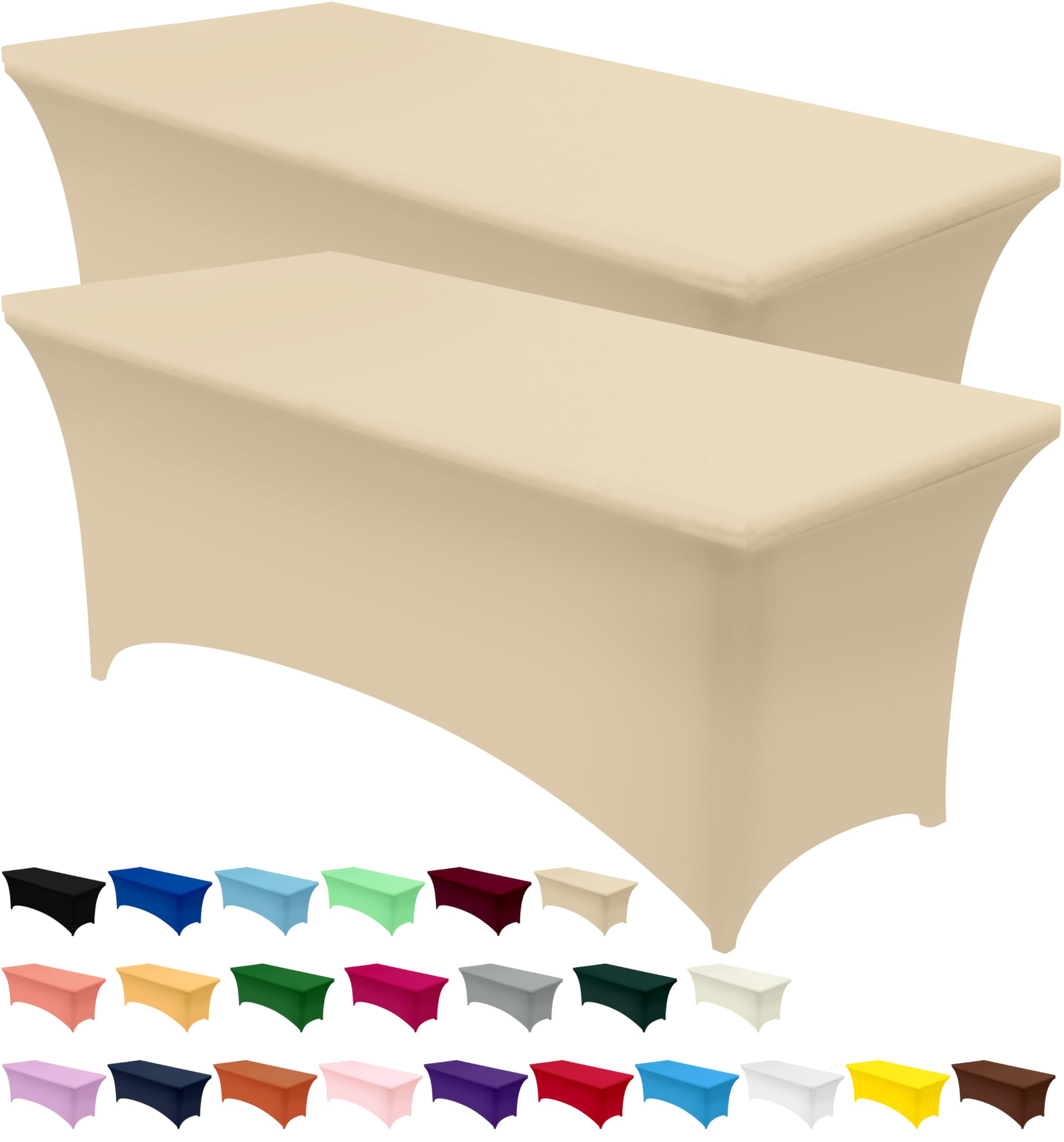 utopia kitchen spandex tablecloth 2 pack [6ft, champagne] tight, fitted, washable and wrinkle resistant stretch table cloth rectangle cover for trade show, weddings & parties [72lx30wx30h inch]