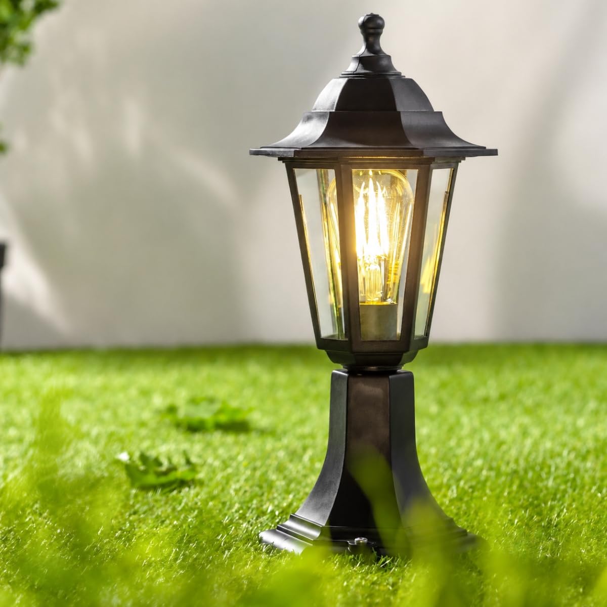 CGC Lighting Outdoor Post Bollard Pathway Black Short Pedestal Lantern Traditional Vintage Garden Lamp