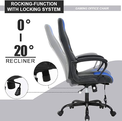 Miniatura 4 de Silla para videojuegos, sillón de oficina con masajeador, sillón de escritorio ergonómico, sillón de videojuegos de piel sintética y ajustable, con