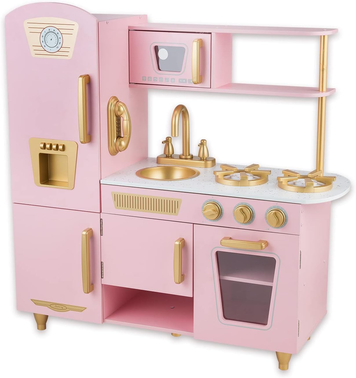 Cucina in Legno per Bambini con Lavello, Forno e Accessori - Giocattolo dai 3 Anni in Su (Oro Rosa)