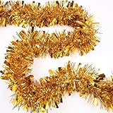 LZZYWYDTT 33FT Christmas Tinsel Garland,Gold Shiny Metallic Foil Decorations for Parade Floats, Halloween, Christmas Tree, New Year Parties,Birthday Party,Indoor and Outdoor Disco Party Supplies