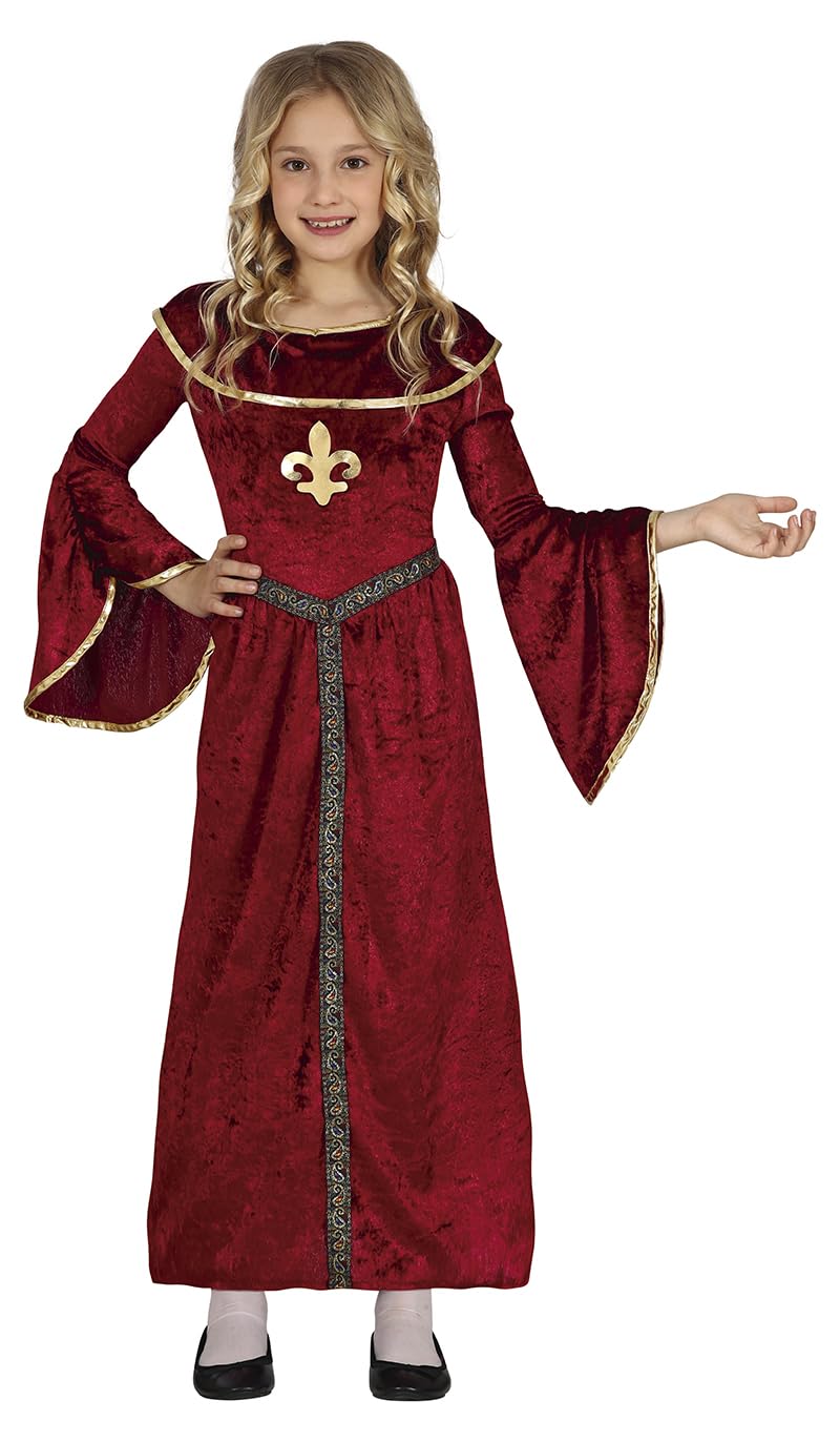 FIESTAS GUIRCA Medieval Princess Fancy Dress Costume Girls - Red Dress with Golden Details for Children 5-6 Years