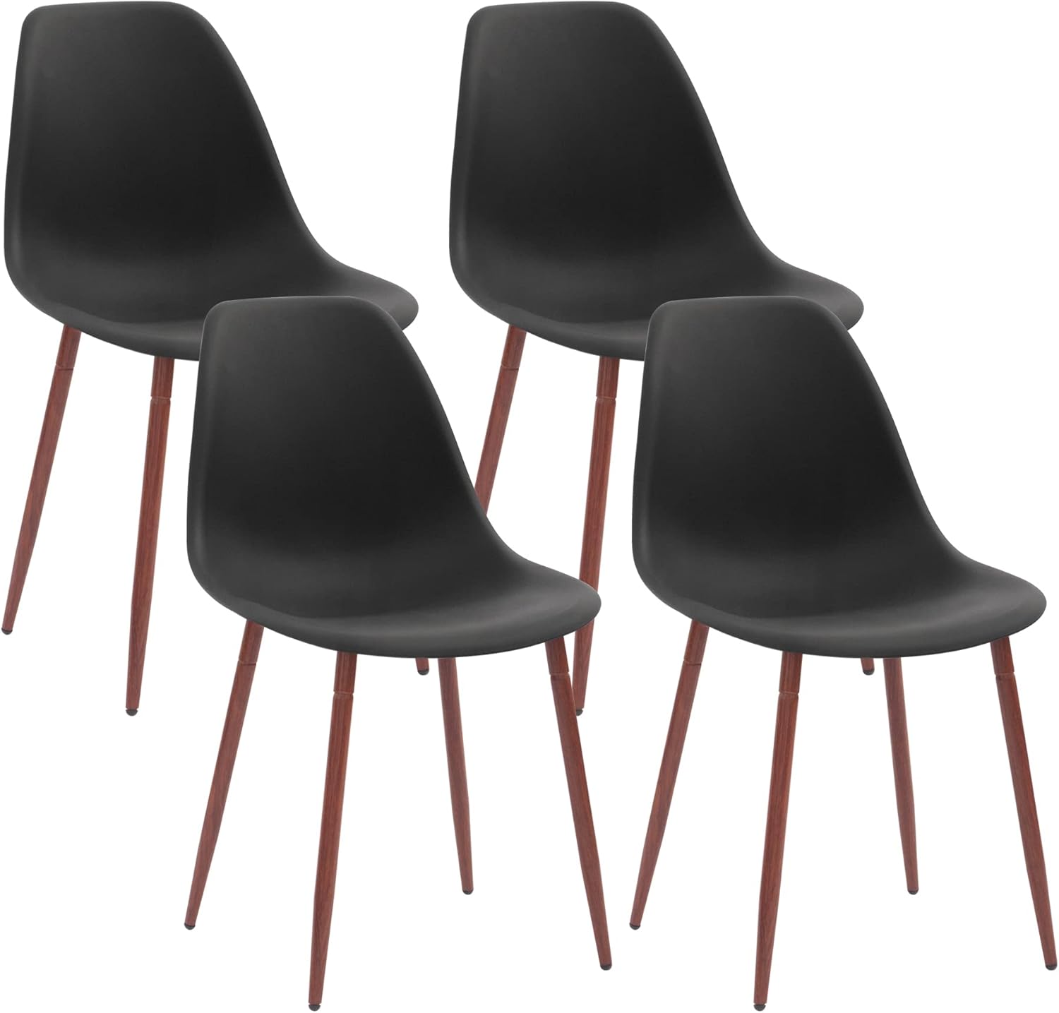 CangLong Modern Stylish Plastic Cushion Metal Legs for Kitchen, Dining, Bedroom, Living Room, Office, Side Chair, Set of 4, Black Modern Set of 4 Black