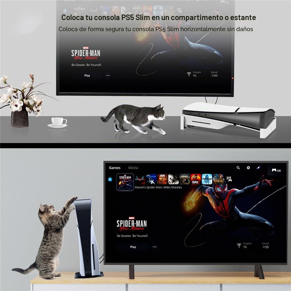 Soporte Horizontal para Sony PS5 Pro/PS5 Slim Consola,Consola de Juegos Base Soporte Soporte Accesorios para Sony PlayStation 5 Slim,Soporte de Escritorio Estante de Almacenamiento (Negro)