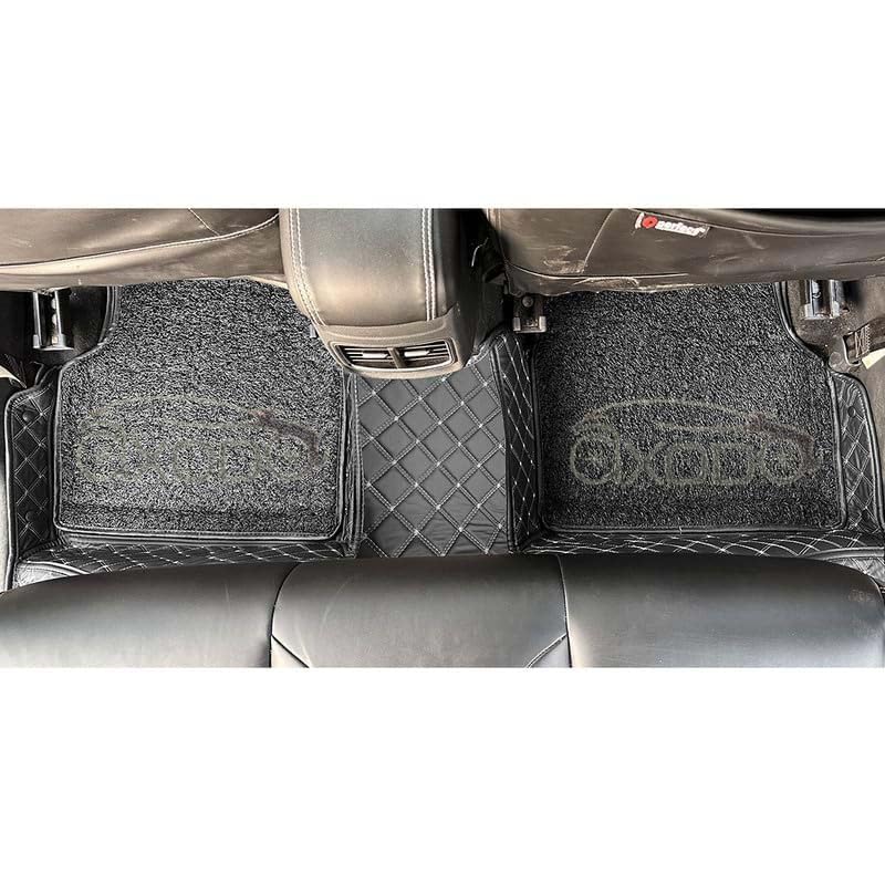 Image of 7D Car Floor Mat Full Set for Mahindra Thar 2021 | 7 Layer Protection Mats | Luxury Leather with Noodle /Curly Car Foot Mat with Healpad | Anti-Skid & Waterproof (Black)