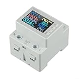 LCD Digital Energy Meter with Voltage and Current Monitor, Rail Mounted AC170-300V Power Voltmeter with High-Definition Display, Overcurrent and Overvoltage Protection, APP Remote Control (KWS-302)