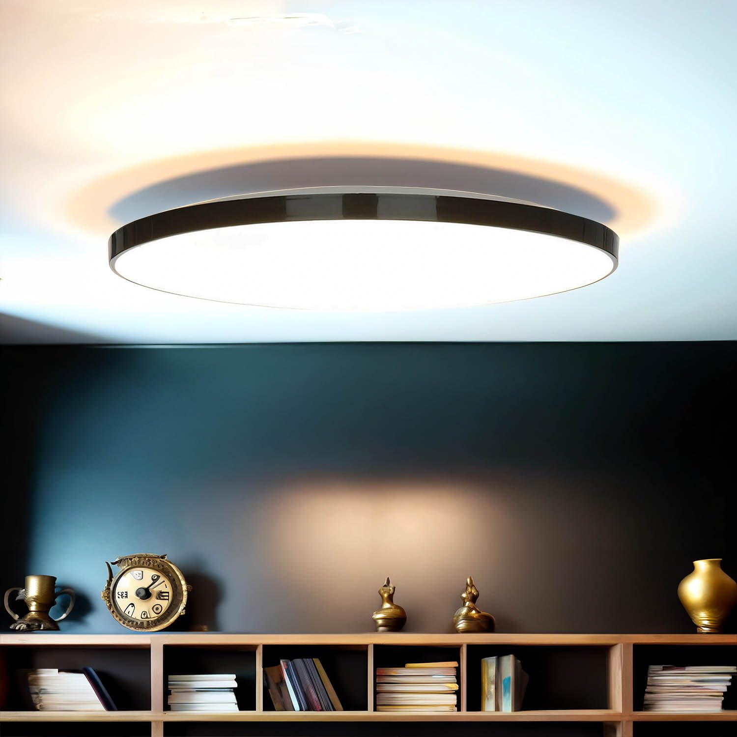 LED lámpara de techo redonda Ø 23 cm H: 5 cm plana IP44 blanco negro 4000 K 1840 lm blanco neutro antideslumbrante lámpara de techo lámpara de baño