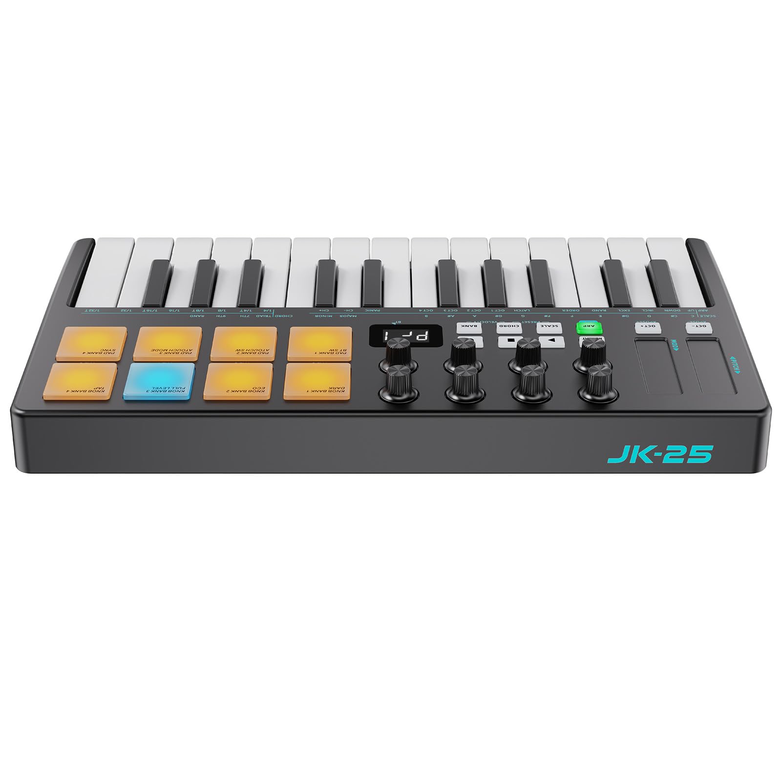 POENVFPO Tastiera Controller MIDI a 25 Tasti, Pad MIDI BT con Tasti Sensibili Alla velocità, Arpeggiatore, Funzione Accordi, Batteria Ricaricabile, Ricevitori Wireless, per Produzione DAW (BLACK)