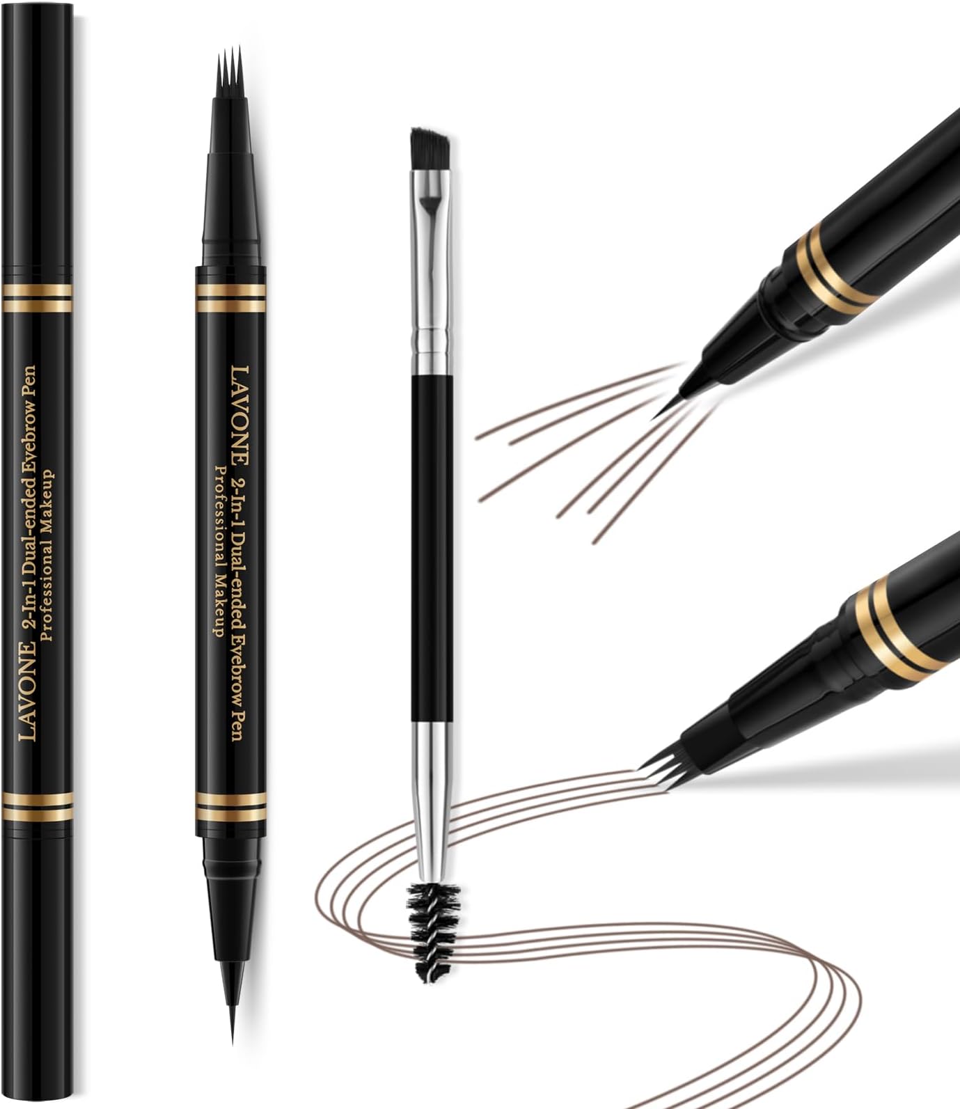 Eyebrow Pen,2-in-1 Waterproof Eyebrow Pencil with 4 Tip Microblading Brow Pen and Ultra-Precise Brow Pencil,with Dual-ended Eyebrow Brush,Eyebrow Makeup for Natural Looking - Black Brown