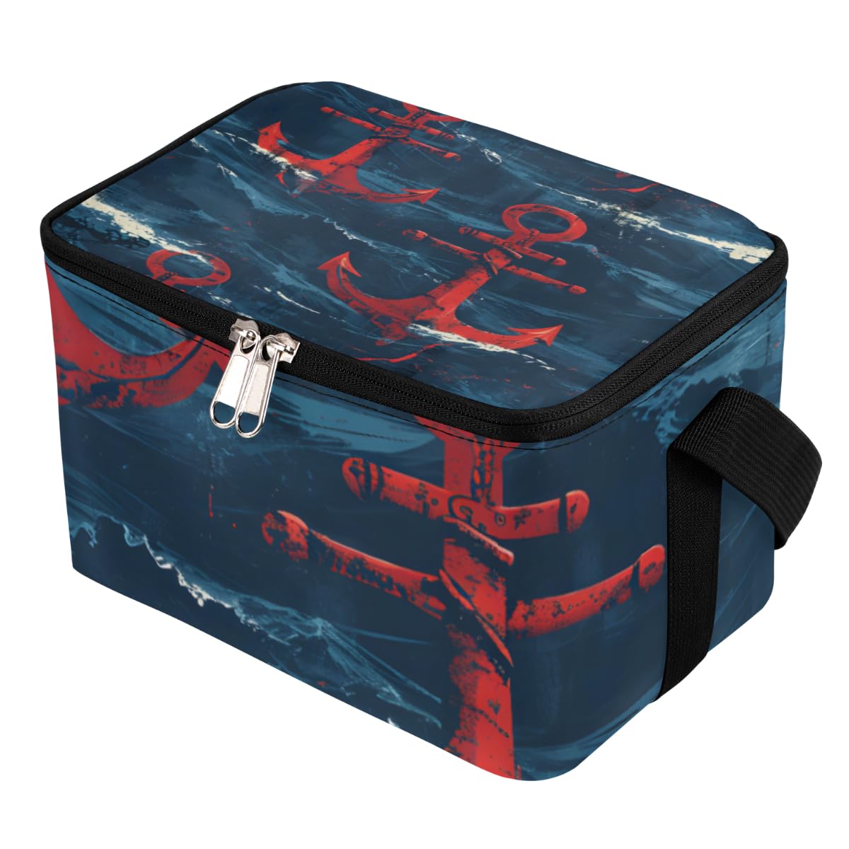 GzLeyigou Lunch Bags for Women Men 9 Cans,Ocean Hot & Cold Food Delivery Bag Insulated Grocery Bag Insulated Lunch Box Red Anchor Cooler Bag for Office Work Picnic Beach