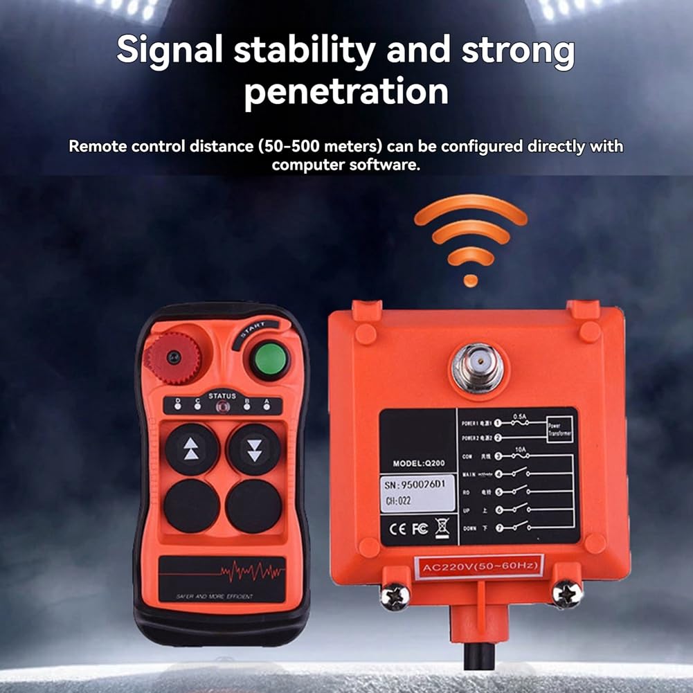 Q200 - Mando a distancia industrial (2 botones, impermeable, IP65, controlador sin para grúa industrial AC-DC 12-24 V)
