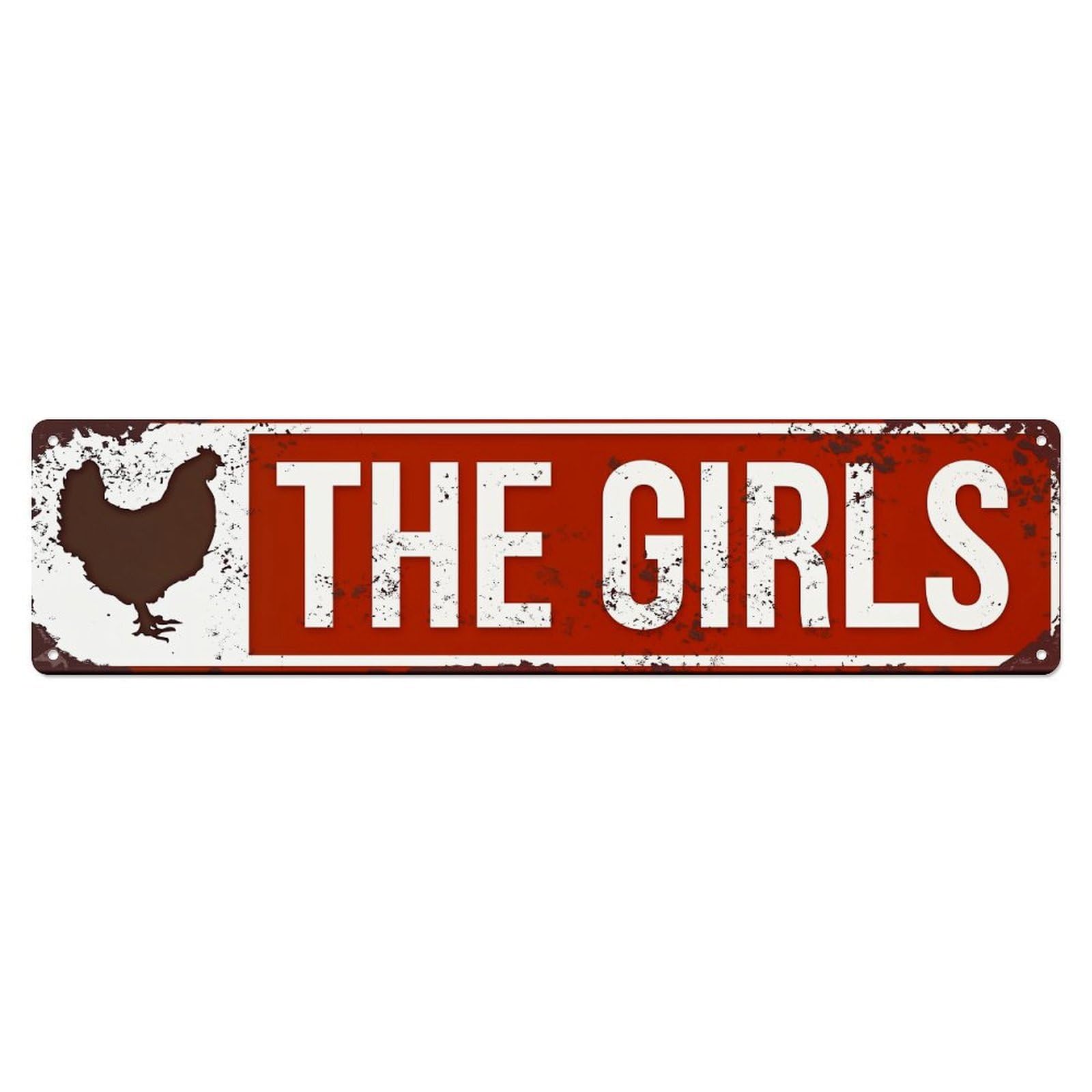 Jdyaojiesheng Girls Vintage Chicken The Sign Red White Tin Sign Retro Metal Wall Decor Metal Poster, Home Bar Garage Farmhouse Cafe Wall Art Decoration 4X16inch