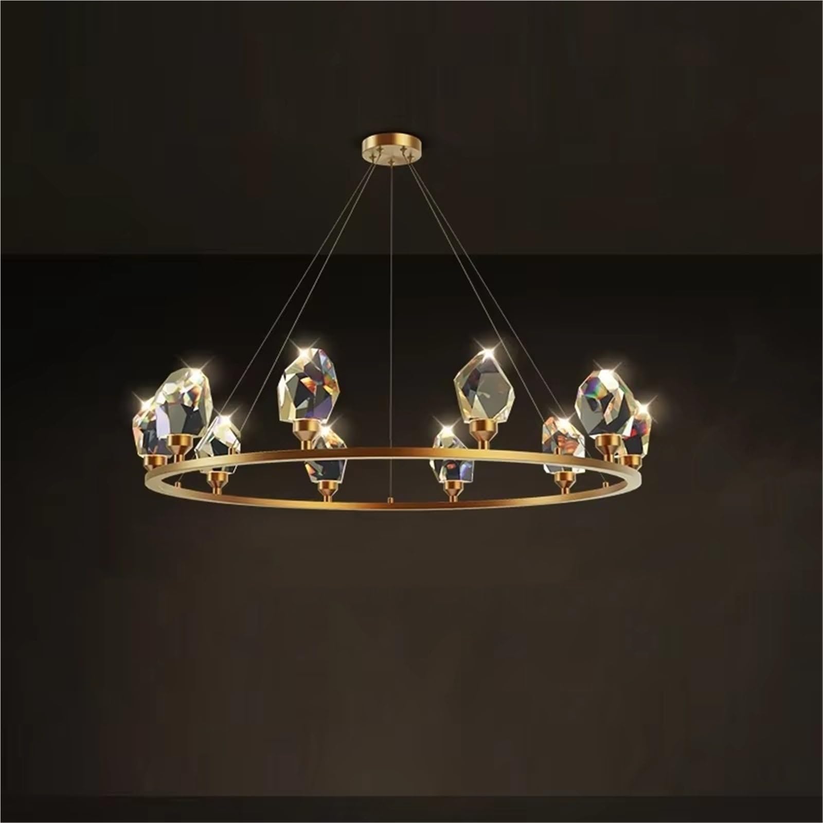 ASerZenith Led Copper Crystal Designer Ceiling Chandelier Foyer Bedroom Ceiling Lights(3Colors Lamp-10 Heads)