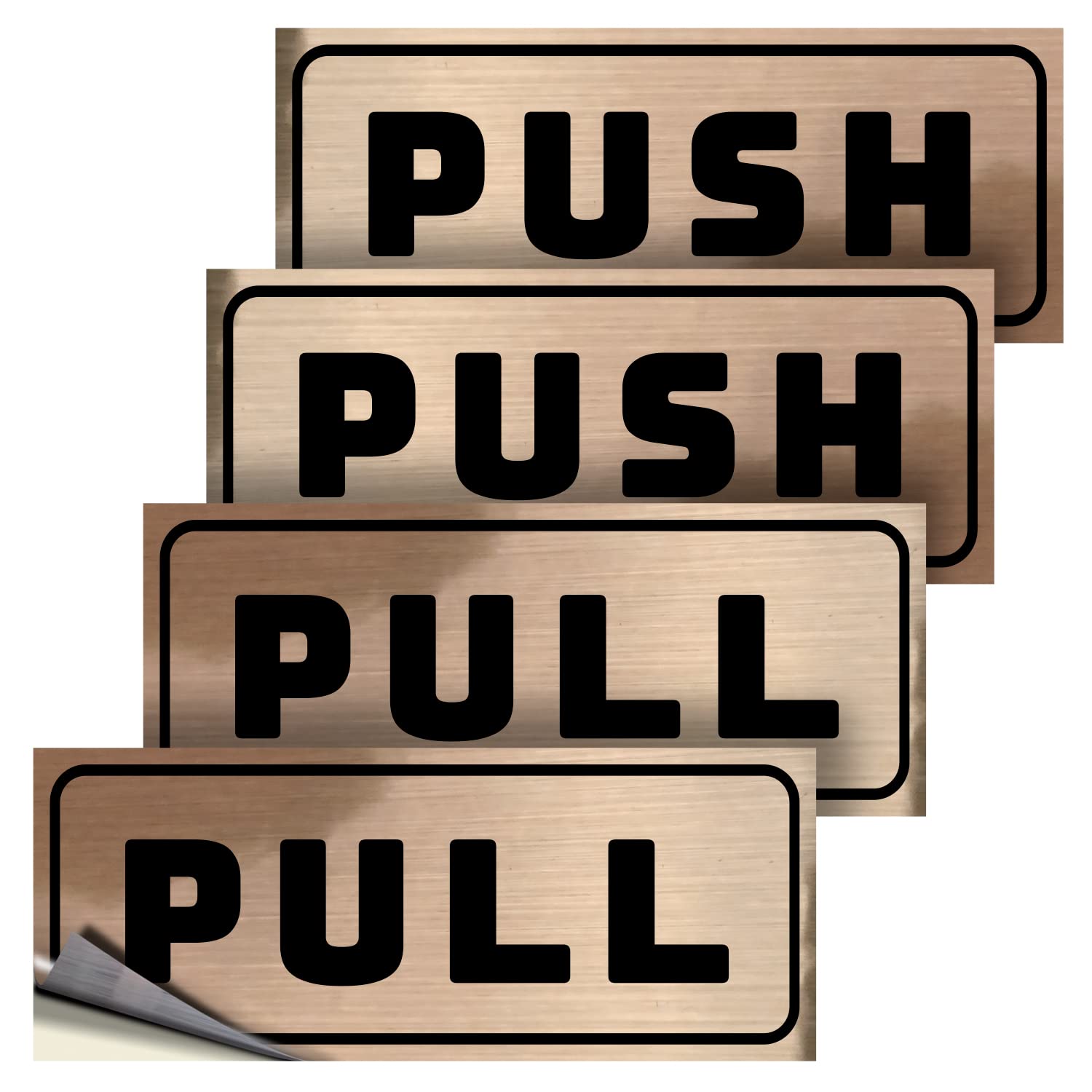 iSYFIXPush Pull Stickers Sign – 2 Pack 5x2 inch – Horizontal Decal Self-Adhesive, Black/Brushed Gold Vinyl Sticker for Doors in Business, Stores, Cafes, Shops & More. Indoor and Outdoor use.