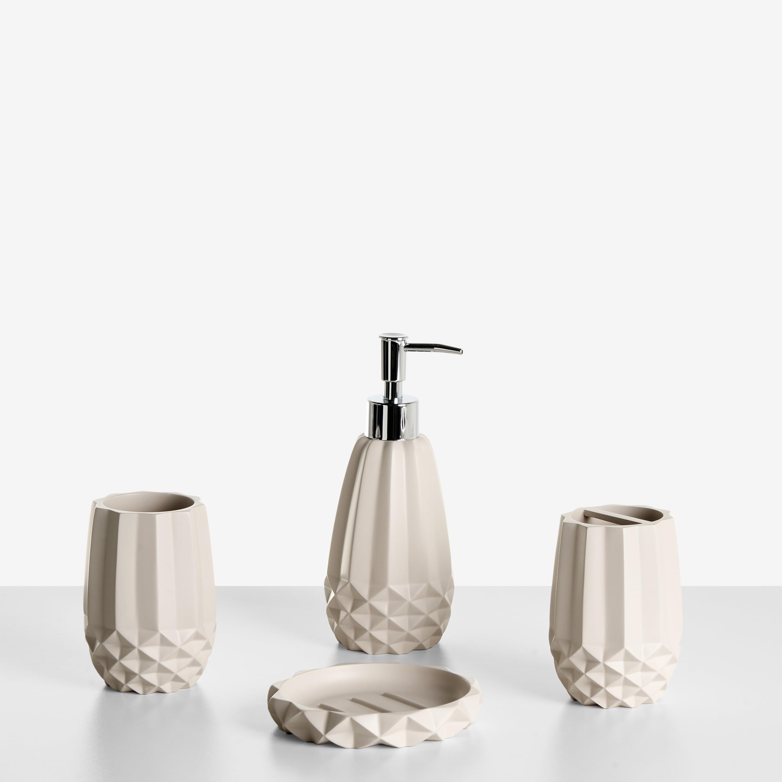 Conjunto de 5 Accesorios de baño jabonera dispensador de jabón escobilla de Inodoro Vaso Soporte para cepillos de Dientes Beige Samiria