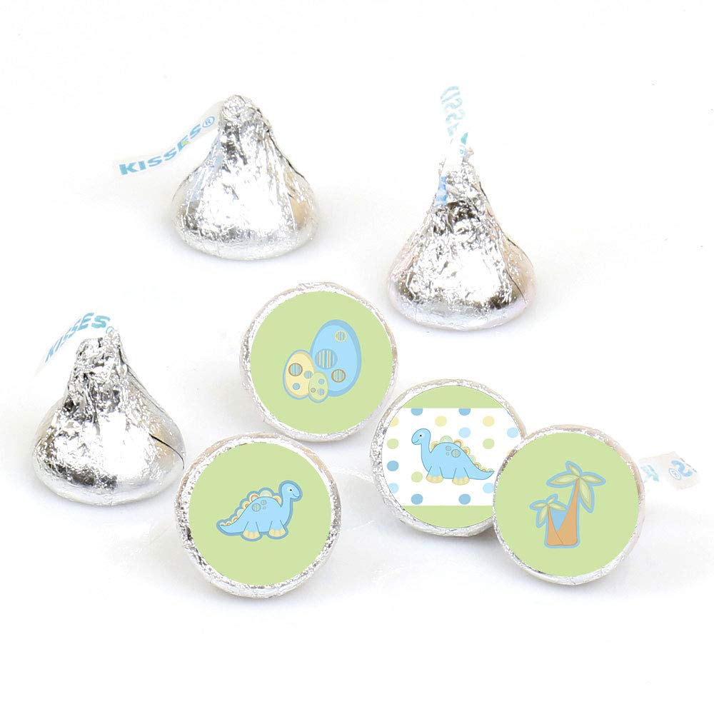 Big Dot of Happiness Baby Boy Dinosaur - Baby Shower Round Candy Sticker Favors - Labels Fit Chocolate Candy (1 sheet of 108)